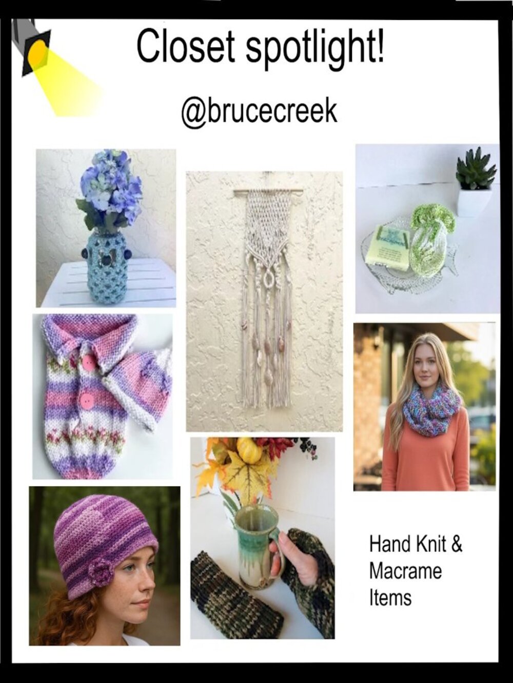 Check out @brucecreek for Hand Crafted Hand Knit Crochet and Macrame Items